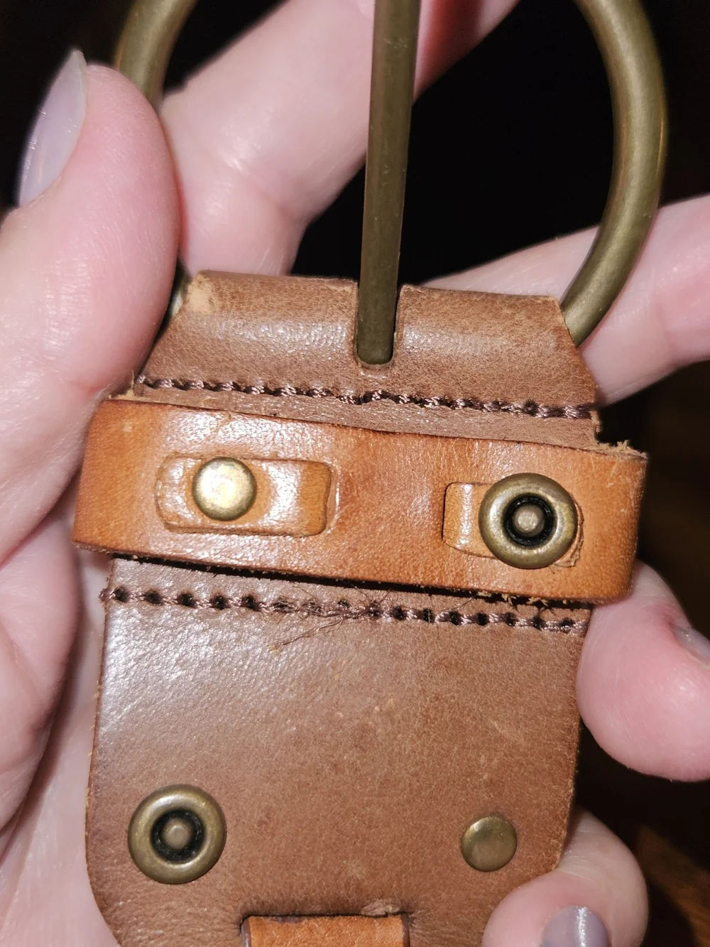 Unisex Leather Belt with Antique Brass Buckle - Brown